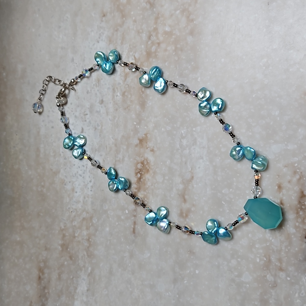 🤩Emily Ray 925 Silver Blue Pearl Necklace😍 NWOT